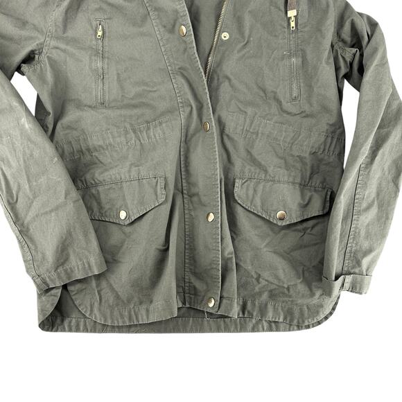 Love Tree Army Green Cargo Jacket Hooded Zipper Pockets Large Streetwear Casual - Picture 2 of 7